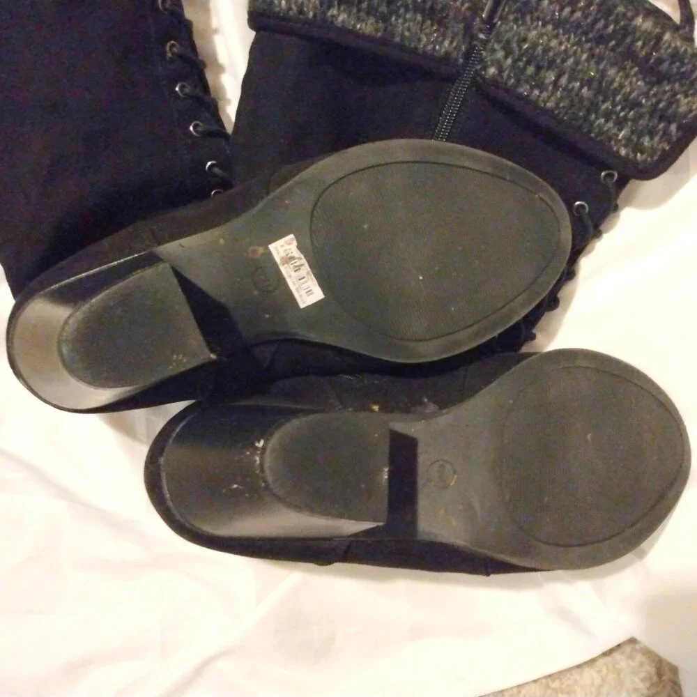 Torrid Black Lace Up Tall Boots 10.5WW Cozycore Streetwear Chunky Heel Combat - Picture 8 of 11